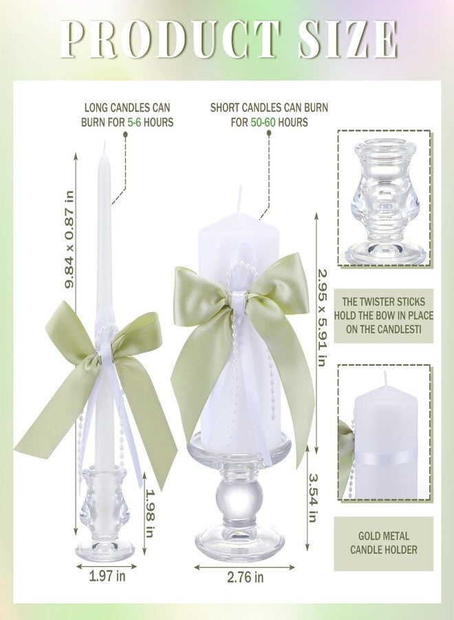 Conelist 3 Pcs Unity Candles with Satin Bow and Glass Candle Holder Boho Wedding Unity Pillar Candle Set Wedding Ceremony Reception Candles Decor for Formal Events Church(Sage Green) - Image 2